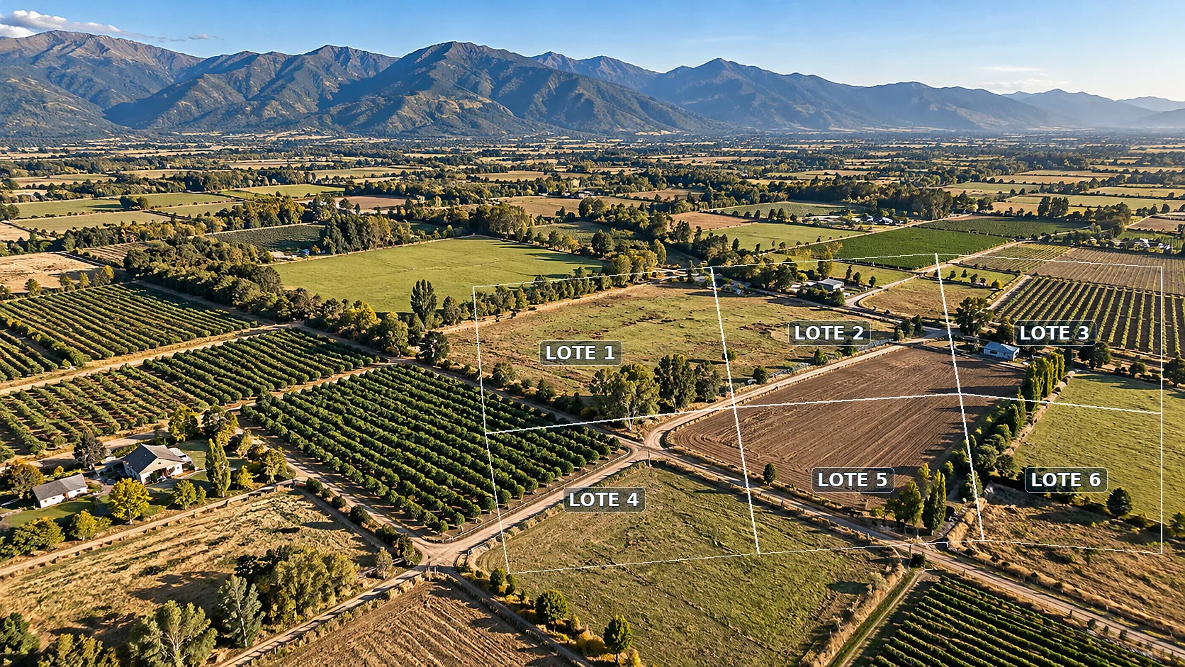 Vista aérea de lotes y subdivisiones de terreno